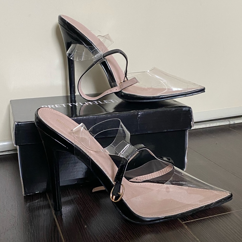 Black Clear Ankle Strap Heels